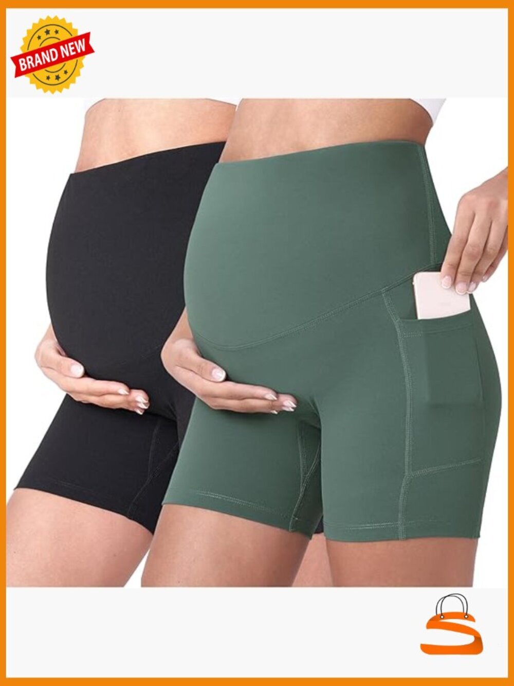 Maternity Yoga Shorts Over The Belly Summer Workout Active Shorts with Pockets - Picture 1 of 7